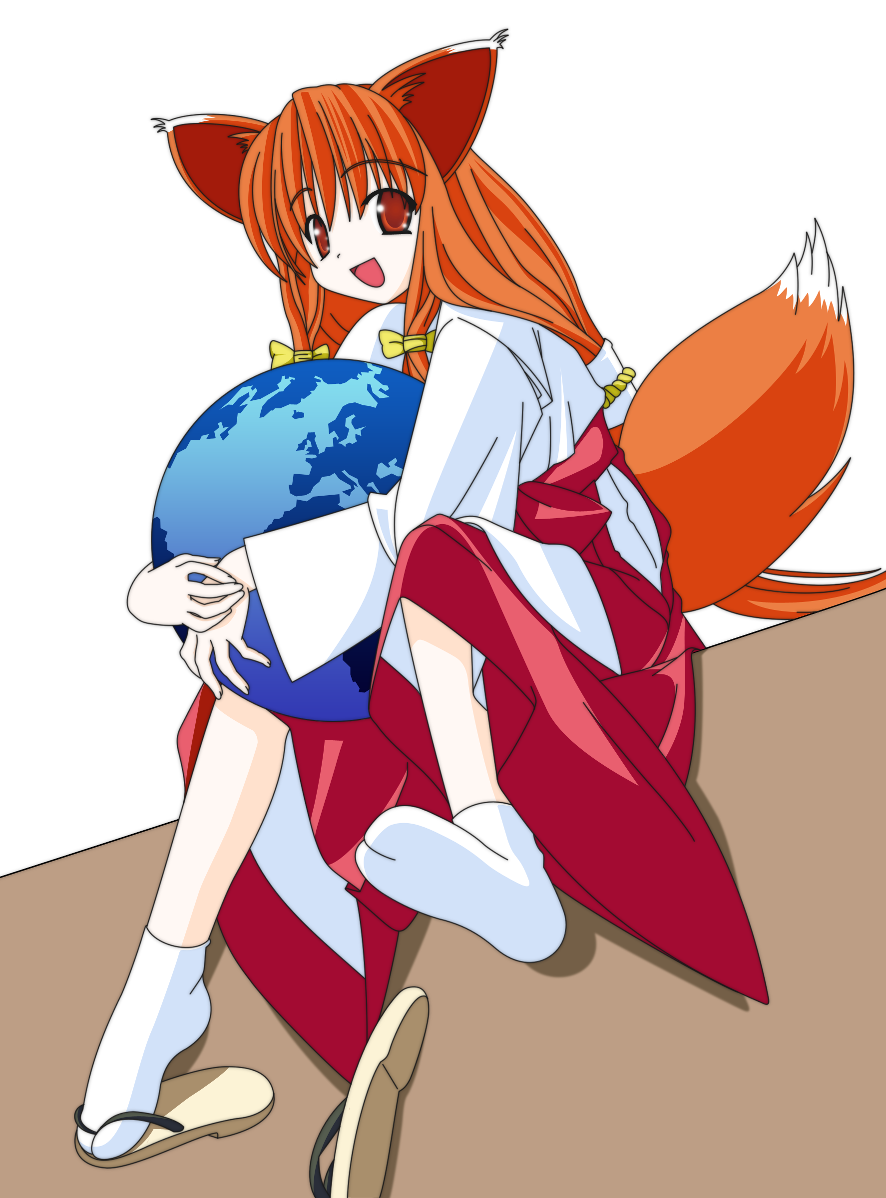 mozilla firefox, os-tan, absurdres, derivative work, highres, vector trace, 1girl, animal ears, female focus, fox ears, fox tail, full body, giant, giantess, hakama, hakama skirt, huge giantess, japanese clothes, miko, personification, red hakama, shoes, single shoe, skirt, solo, tail, transparent background