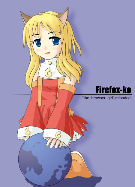 mozilla firefox, os-tan, 1girl, animal ears, blonde hair, blue eyes, boots, earth (planet), female focus, orange boots, personification, planet, solo