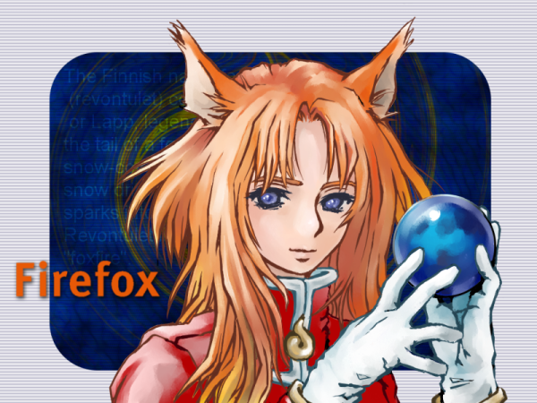 piro (artist), piro (piro r), mozilla firefox, os-tan, 1girl, animal ears, blue eyes, earth (planet), female focus, giant, giantess, globe, gloves, holding, huge giantess, looking at viewer, orange hair, personification, planet, solo, upper body, white gloves