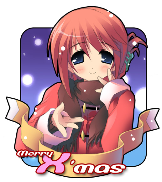 kantoku, komaki manaka, to heart (series), to heart 2, 00s, 1girl, christmas, female focus, folded ponytail, scarf, solo