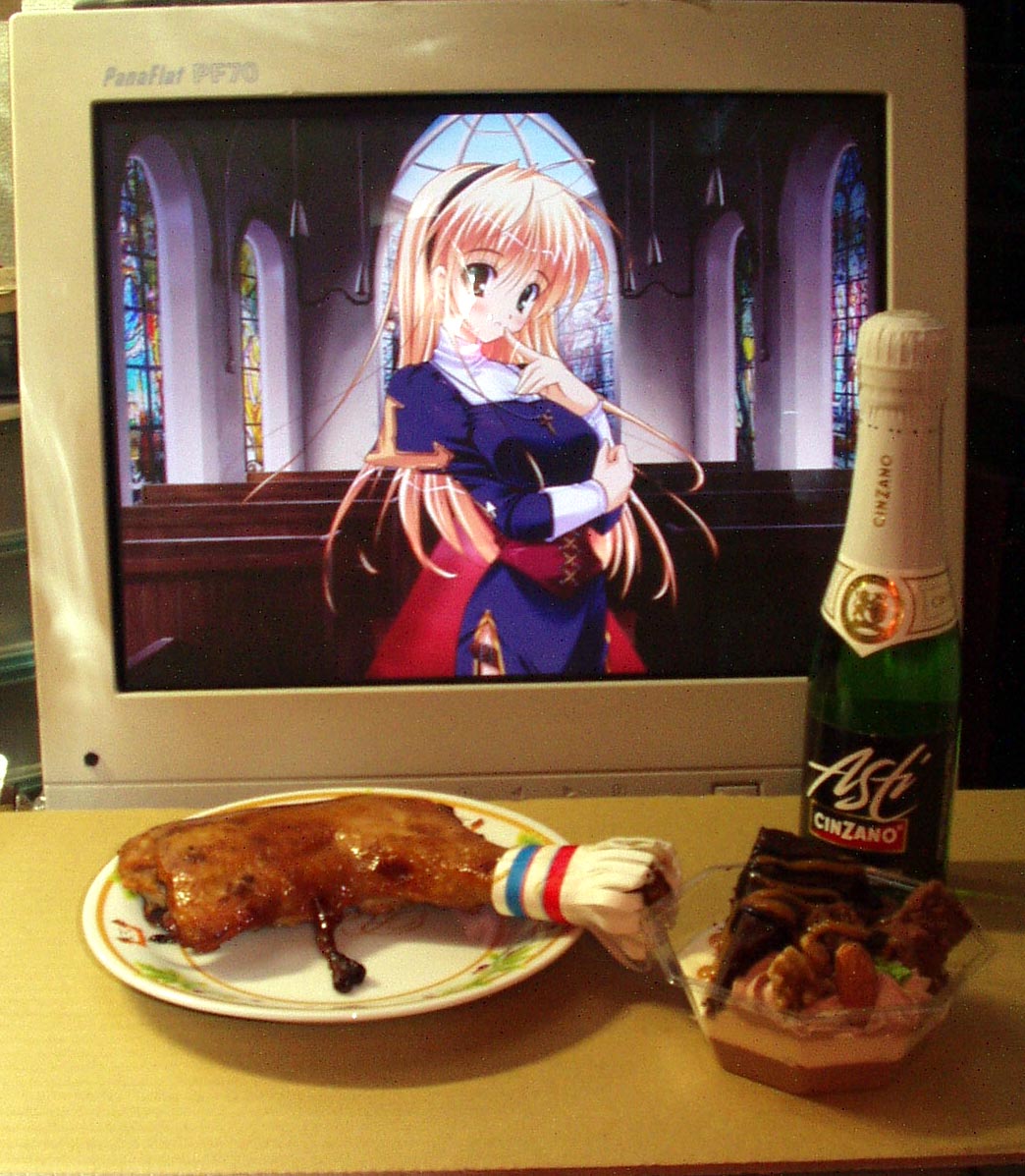 seihouin erika, miraroma, photo (medium), 2d dating, chicken (food), chicken leg, food, lonely, meal