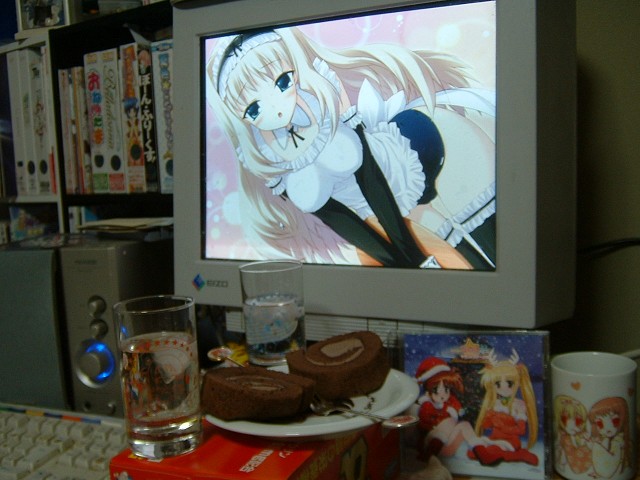 kawata hisashi, okuda yasuhiro, fate testarossa, kusugawa sasara, takamachi nanoha, lyrical nanoha, mahou shoujo lyrical nanoha, mahou shoujo lyrical nanoha a's, to heart (series), to heart 2, to heart 2 xrated, black legwear, frilled legwear, red footwear, red legwear, official art, photo (medium), 00s, 2d dating, :d, :o, alternate costume, animal ears, animal hands, antlers, apron, arm garter, bare shoulders, bell, bent over, blonde hair, blue eyes, blue one-piece swimsuit, blush, bookshelf, boots, breasts, brown hair, choker, christmas, christmas tree, computer keyboard, cup, deer ears, detached collar, detached sleeves, dress, drinking glass, dutch angle, elbow gloves, fake animal ears, fake antlers, food, frilled apron, frills, gloves, glowing, gradient background, hairband, hat, heart, holding, horns, impossible clothes, indoors, knees up, large breasts, lens flare, lonely, long hair, maid headdress, meal, monitor, mug, multiple girls, neck bell, one-piece swimsuit, open mouth, parted bangs, paw gloves, paw shoes, plate, red gloves, reindeer antlers, ribbon, santa costume, santa hat, school swimsuit, shoes, sidelocks, sitting, small breasts, smile, snow, snowing, speaker, star (symbol), strapless, strapless dress, swimsuit, swimsuit under clothes, thigh gap, thighhighs, tray, tree, twintails, v arms, very long hair, waitress, white apron, white hair