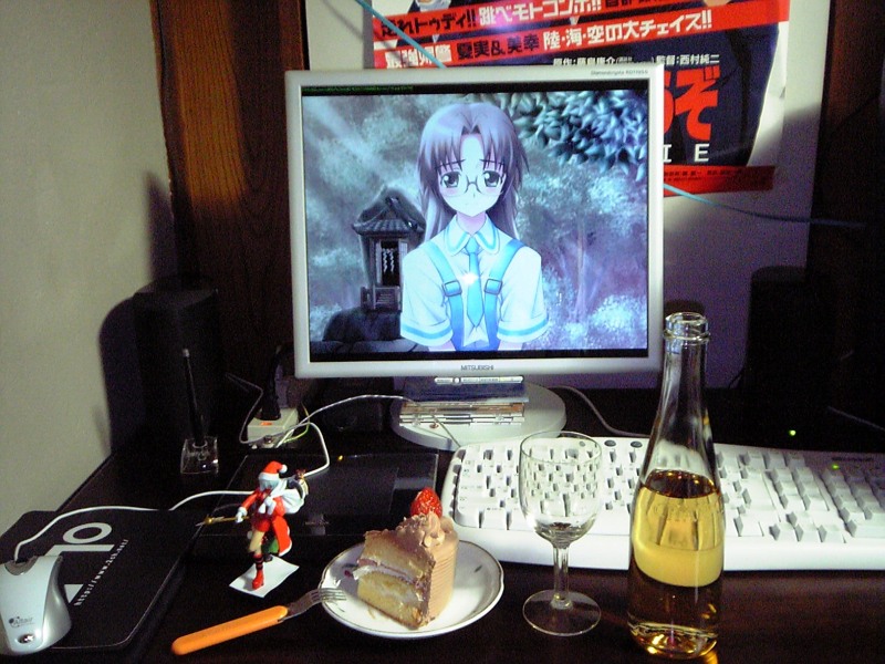 miyasumi misato, cross channel, photo (medium), 2d dating, alcohol, cake, computer, computer keyboard, food, lonely, meal, pastry, wine