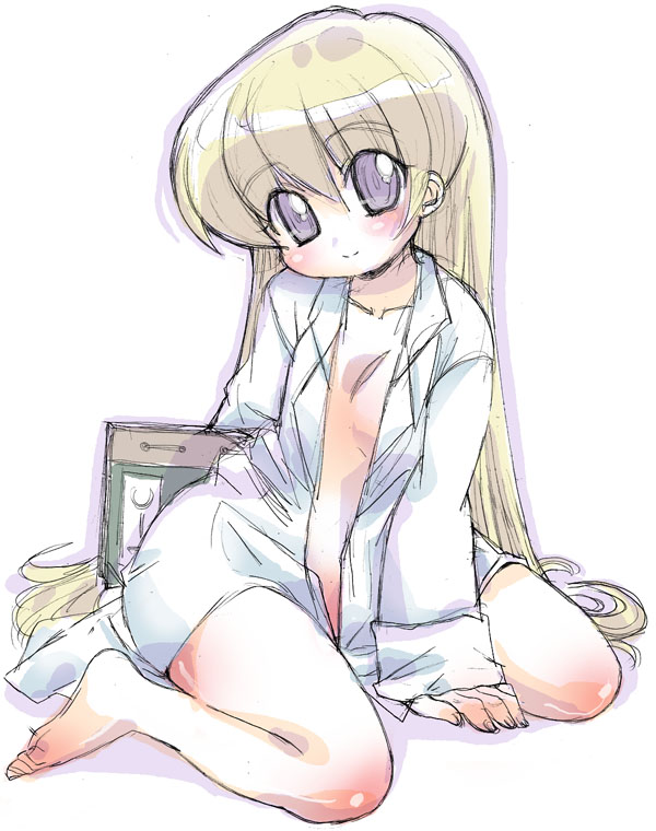 rebecca miyamoto, pani poni dash!, artist request, 00s, 1girl, female focus, full body, loli, long hair, open clothes, open shirt, shirt, solo, very long hair