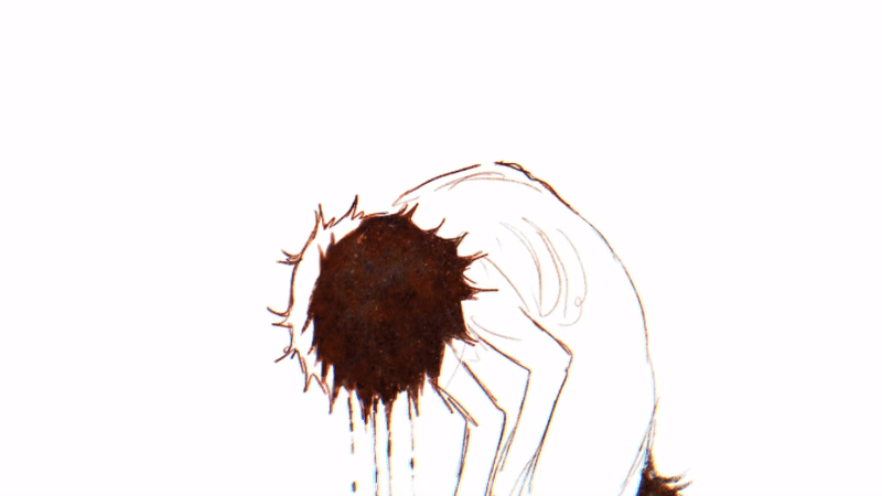 jejejunum, original, animated, animated gif, 1boy, black tail, blood, ember (jejejunum), from side, monster boy, short hair, simple background, solo, vomiting, vomiting blood, white background, white fur