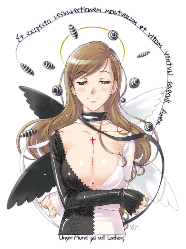 sameha ikuya, toudou shimako, maria-sama ga miteru, 00s, 1girl, angel, cross, female focus, halo, latin cross, solo, wings