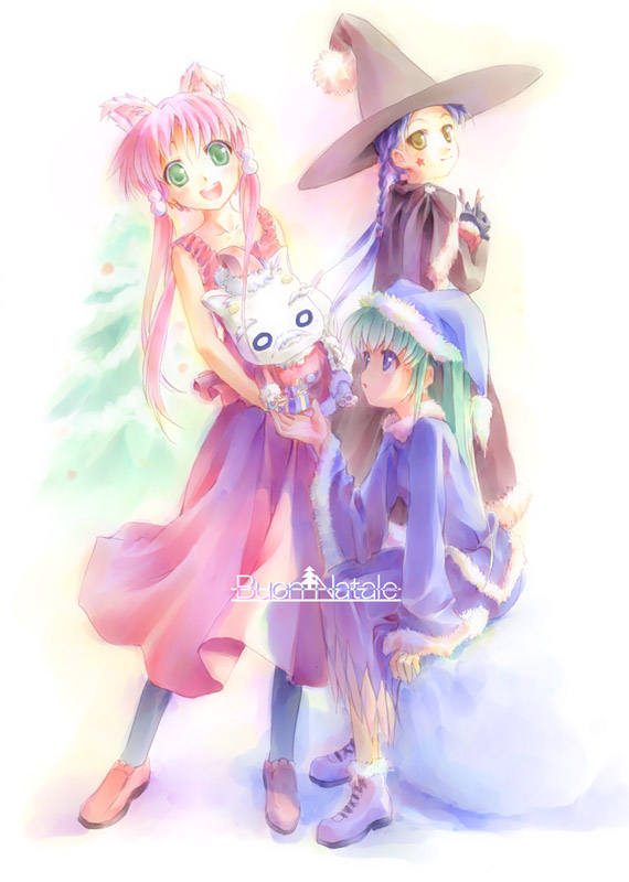 takoyaki (roast), aika granzchesta, alice carroll, aria pokoteng, mizunashi akari, aria (manga), 00s, alternate costume, animal ears, cat, cat ears, christmas, witch