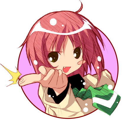 kantoku, akino momiji, sakura musubi, lowres, 1girl, fang, female focus, simple background, solo, white background