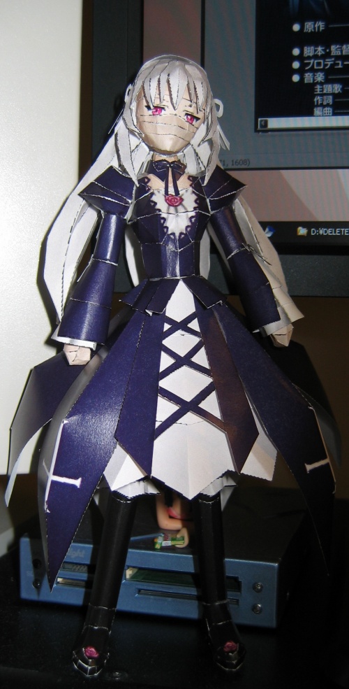 suigintou, rozen maiden, papercraft (medium), photo (medium), unconventional media, 00s, 1girl, female focus, flower, footwear flower, paper doll, solo, standing