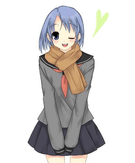 usashiro mani, original, tagme, pleated skirt, scarf, school uniform, serafuku, simple background, skirt, solo, white background