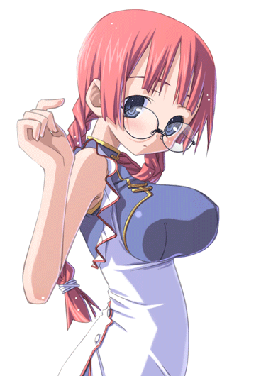 sakuya tsuitachi, boin, original, animated, animated gif, 00s, 1girl, breasts, female focus, glasses, large breasts, round eyewear, simple background, solo, white background