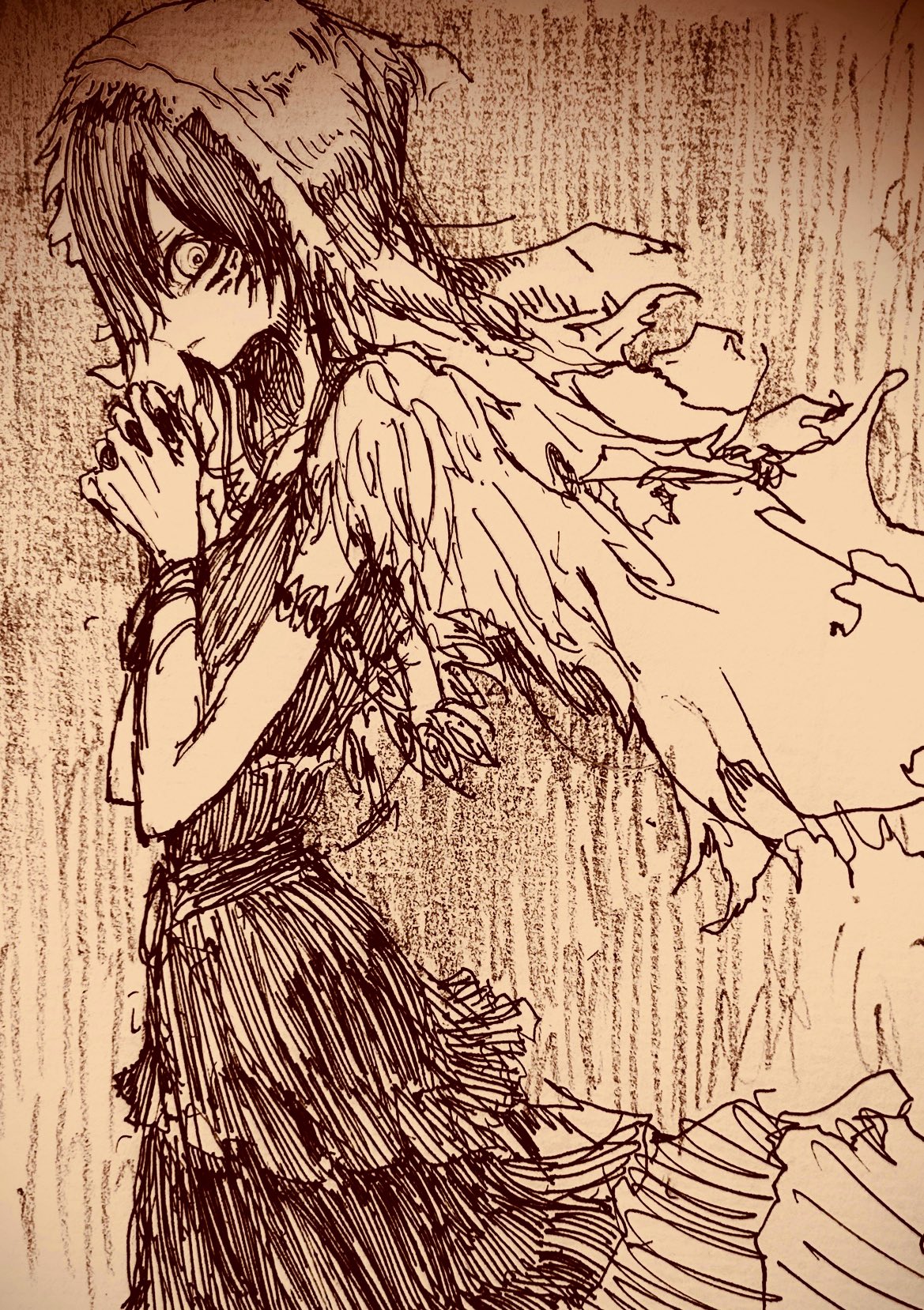 toi (number8), original, highres, black dress, black hair, cape, cross, cross earrings, dress, earrings, jewelry, looking at viewer, solo, standing