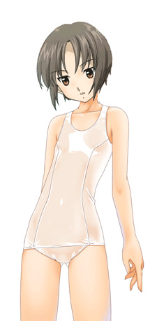 kashiwaba tomoe, rozen maiden, derivative work, lowres, 00s, 1girl, cameltoe, female focus, mole, mole under eye, one-piece swimsuit, school swimsuit, solo, swimsuit, white one-piece swimsuit, white school swimsuit