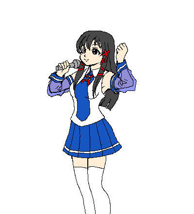 xp-tan, os-tan, animated, animated gif, easytoon (medium), lowres, 1girl, blue skirt, bouncing breasts, breasts, dancing, female focus, medium breasts, music, panties, pantyshot, singing, skirt, solo, thighhighs, underwear, upskirt, white panties