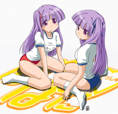 kashiwagi yuuma, kashiwagi yuuna, pani poni dash!, lowres, 00s, 2girls, buruma, gym uniform, multiple girls, siblings, sisters, twins
