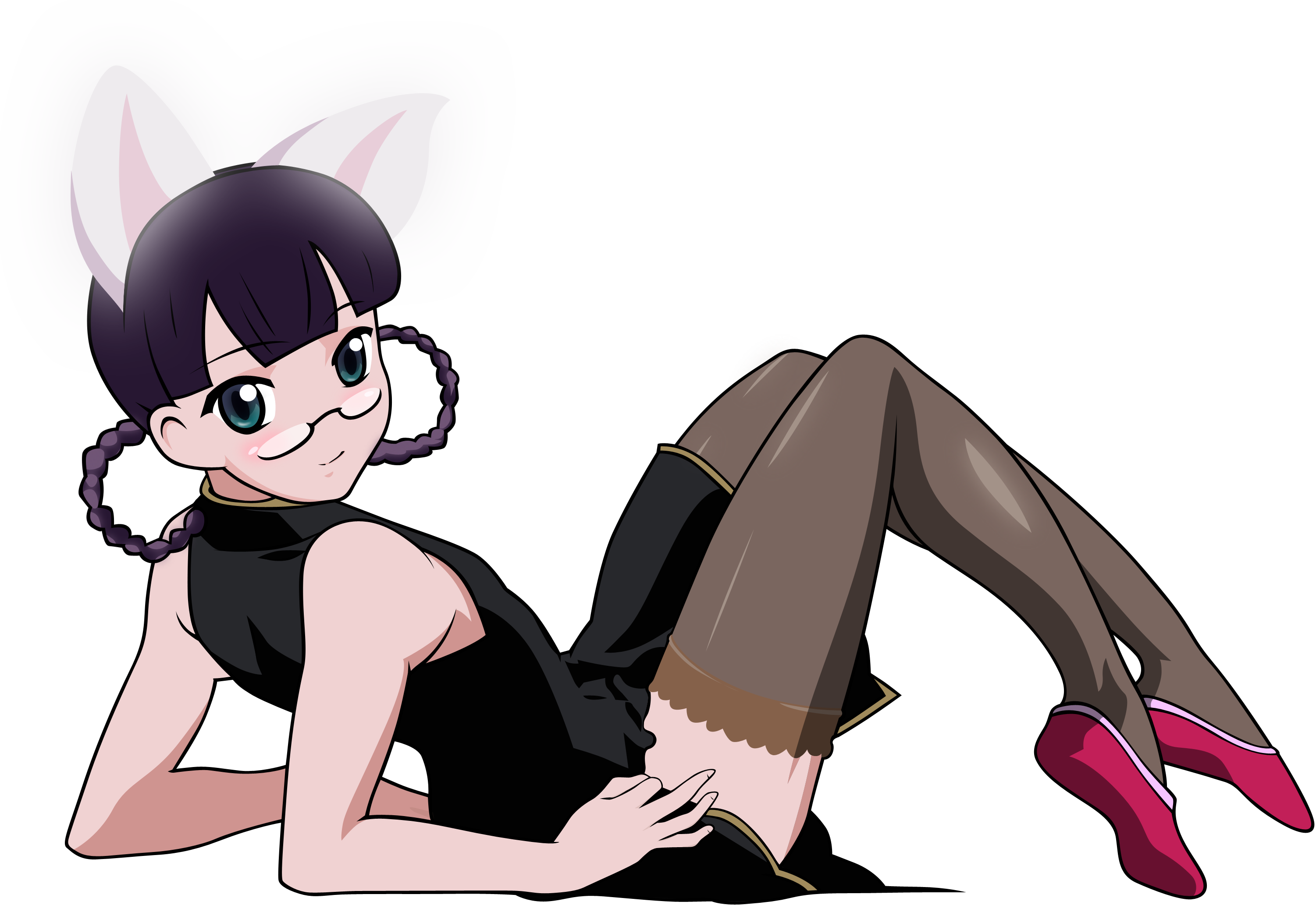 hazuki (tsukuyomi), tsukuyomi moonphase, derivative work, highres, vector trace, 00s, 1girl, animal ears, cat ears, female focus, full body, solo, thighhighs, transparent background