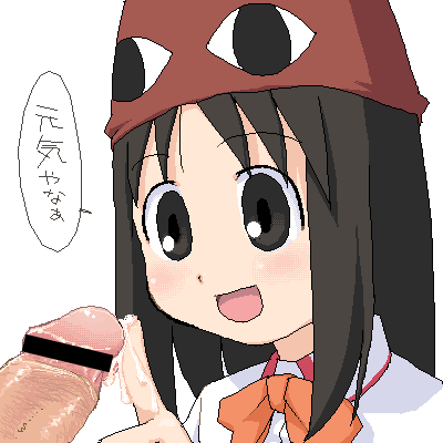 elf k, kasuga ayumu, azumanga daiou, lowres, 1girl, bar censor, censored, loli, oekaki, penis, precum, solo, solo focus, white background