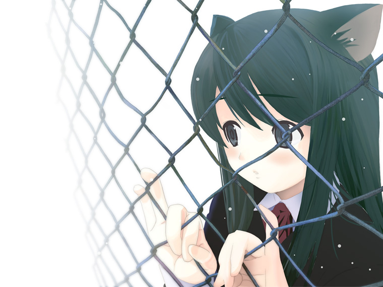 houmitsu, original, animal ears, blazer, cat ears, chain-link fence, fence, jacket, school uniform, solo