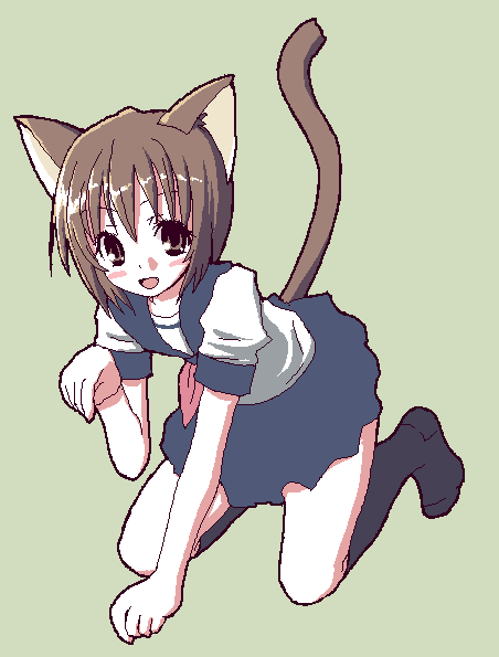 kimarin, original, animal ears, blue background, cat ears, oekaki, school uniform, serafuku, simple background, socks, solo