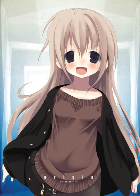 shiro (octet), shiro, original, 1girl, blush, brown hair, female focus, purple eyes, smile, solo