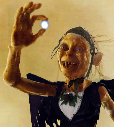 john ronald reuel tolkien, gollum, suigintou, rozen maiden, the lord of the rings, the return of the king, lowres, photoshop, cosplay, crossover, jewelry, parody, ring
