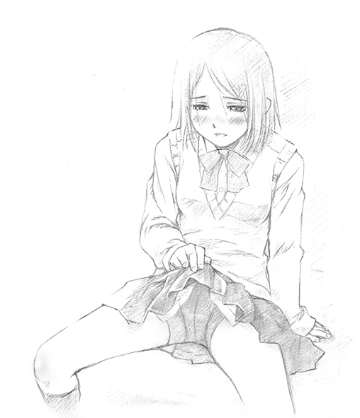 nyaou, original, clothes lift, greyscale, lifting own clothes, monochrome, pleated skirt, school uniform, serafuku, skirt, skirt lift, solo, sweater, sweater vest, vest