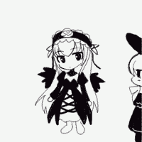 shinku, suigintou, rozen maiden, animated, animated gif, lowres, !, …, 00s, anger vein, monochrome
