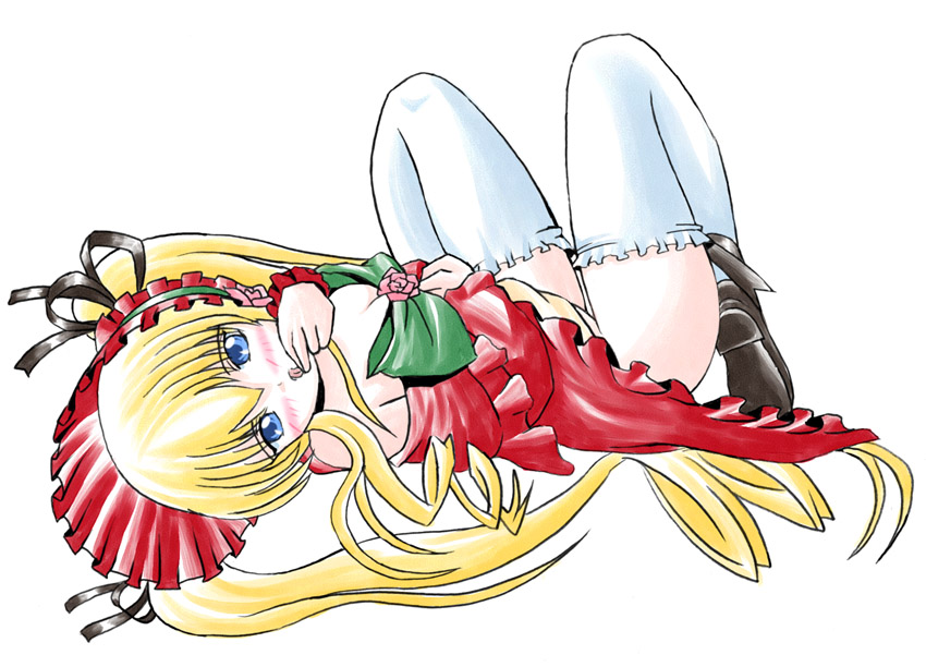 shinku, rozen maiden, 00s, licking, licking finger, shoes, solo, thighhighs