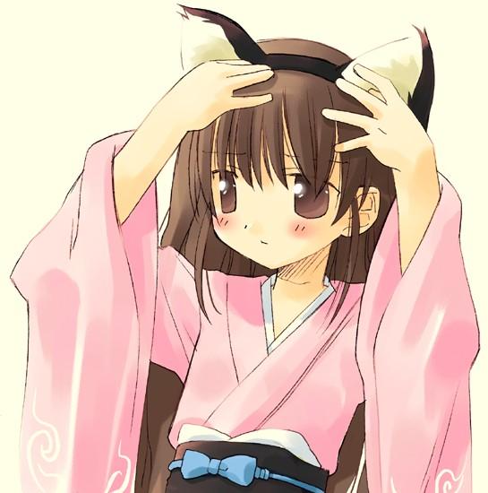 1girl, animal ears, brown eyes, brown hair, cat ears, female focus, japanese clothes, long hair, solo