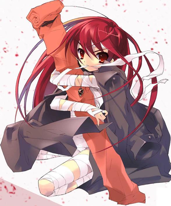 ito noizi, alastor (shakugan no shana), shana, shakugan no shana, 00s, 1girl, bandages, female focus, jewelry, long hair, necklace, pendant, red eyes, red hair, solo