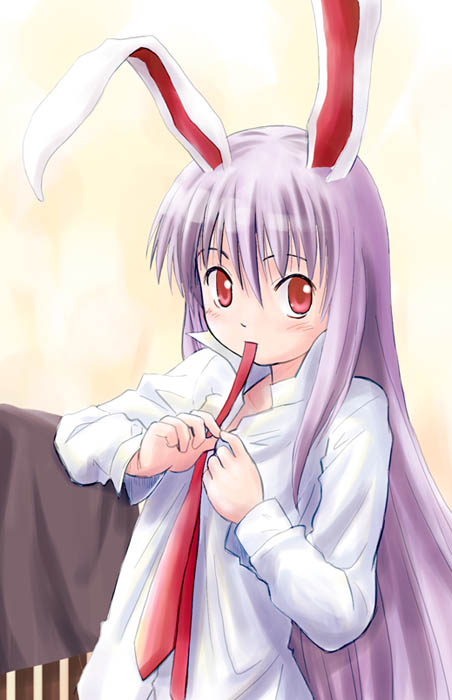 haniwa, haniwa (leaf garden), reisen udongein inaba, touhou, 1girl, animal ears, female focus, long hair, mouth hold, rabbit ears, solo, very long hair