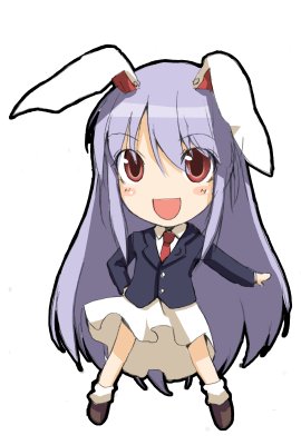 luna (reclaimed land), reisen udongein inaba, touhou, lowres, 1girl, animal ears, chibi, chibi only, female focus, full body, rabbit ears, simple background, solo, white background