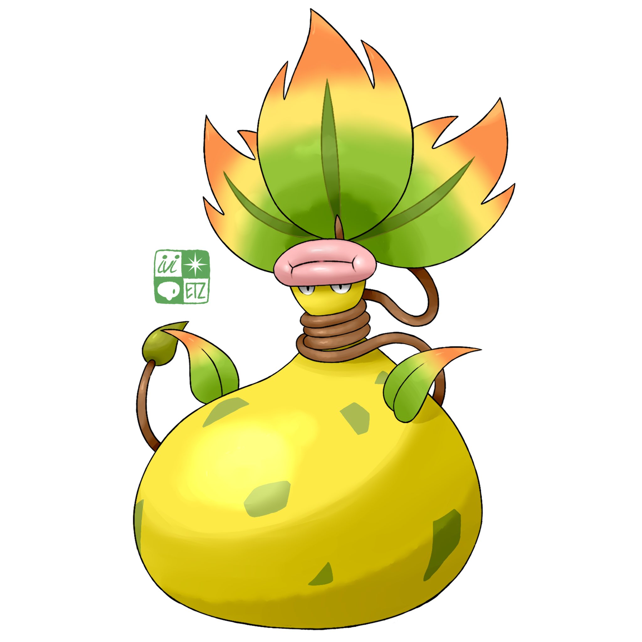 ivi etz, victreebel, nintendo, pokemon, pokemon legends: z-a, highres, artist logo, black eyes, closed mouth, full body, gen 1 pokemon, leaf, logo, looking at viewer, mega pokemon, mega victreebel, no humans, plant, plant monster, pokemon (creature), pokemon focus, simple background, solo, vines, white background