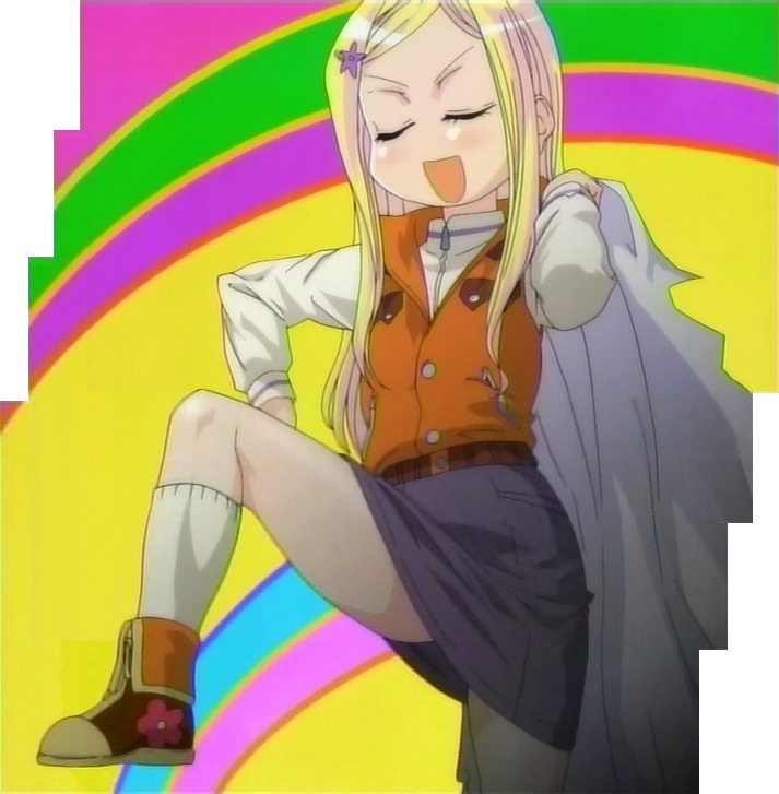 rebecca miyamoto, pani poni dash!, superior, anime screenshot, official art, stitched, third-party edit, 00s, 1girl, alternate hairstyle, blonde hair, child, closed eyes, female focus, forehead, hair ornament, loli fashion, long hair, open mouth, shoes, socks, solo, thighs