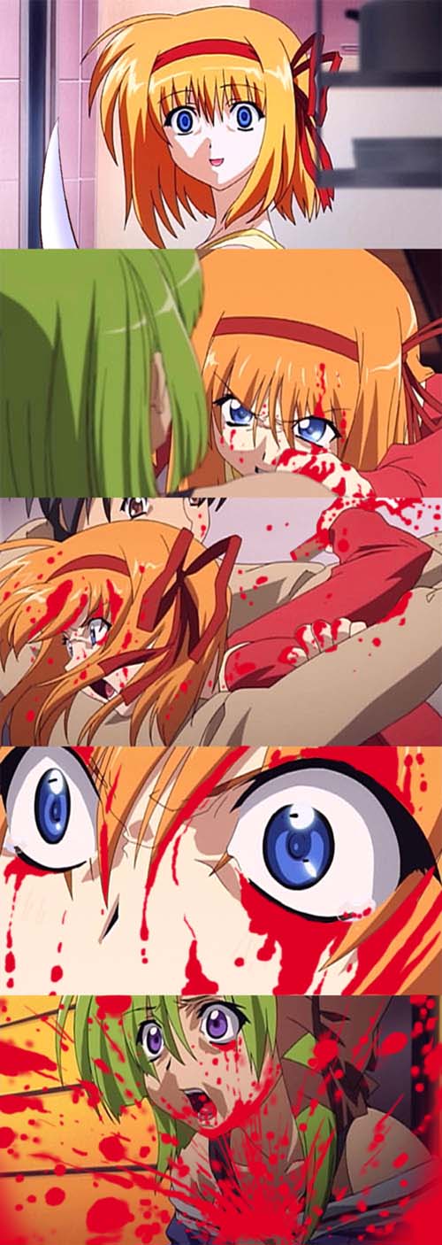 fuyou kaede, shigure asa, shuffle!, anime screenshot, highres, long image, tall image, third-party edit, 00s, 2girls, bad end, blood, comic, episode19, multiple girls, silent comic, yandere
