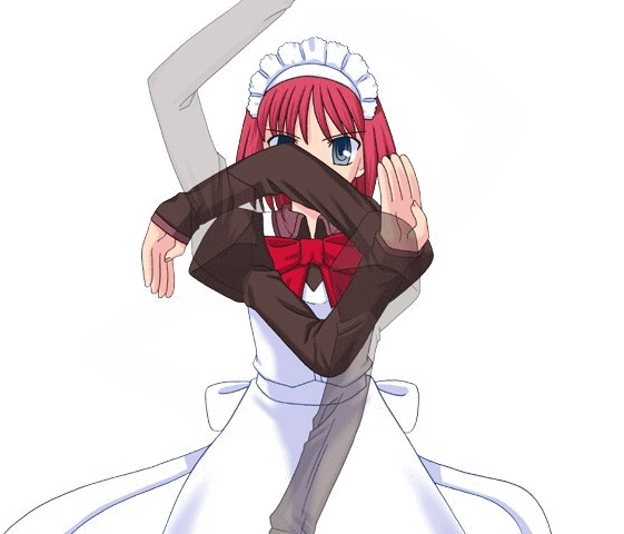 takeuchi takashi, hisui (tsukihime), kagetsu tooya, tsukihime, type-moon, animated, animated gif, 00s, afterimage, apron, blue eyes, maid, maid apron, red hair, short hair, solo