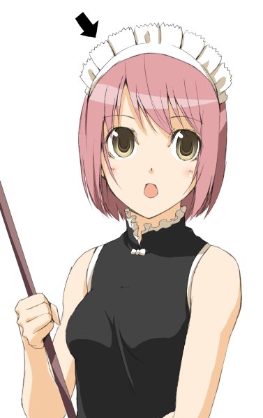 luna (reclaimed land), kohaku (tsukihime), melty blood, tsukihime, type-moon, 00s, 1girl, arrow (symbol), female focus, maid, red hair, short hair, solo, yellow eyes