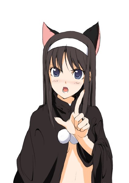 luna (reclaimed land), hazuki (tsukuyomi), tohno akiha, tsukihime, tsukuyomi moonphase, 1girl, animal ears, cat ears, crossover, female focus, parody, solo