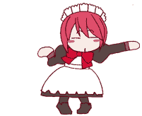 hisui (tsukihime), jungle wa itsumo hare nochi guu, tsukihime, animated, animated gif, lowres, 00s, 1girl, closed eyes, dancing, female focus, maid, red hair, short hair, simple background, solo, standing, white background