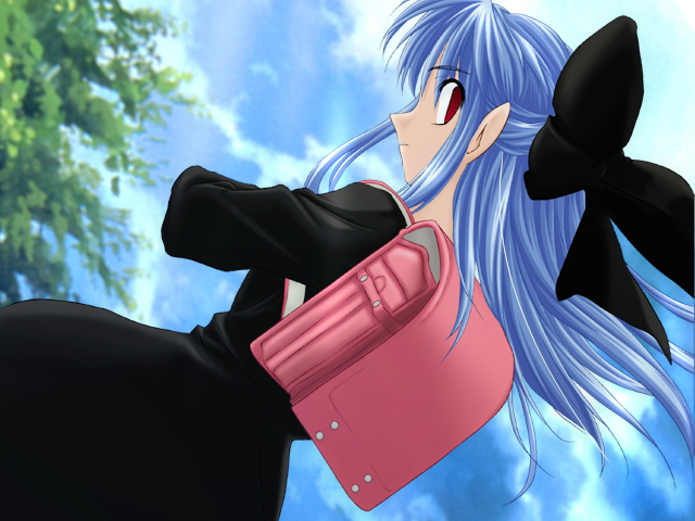 len (tsukihime), tsukihime, 00s, 1girl, backpack, bag, female focus, half updo, pointy ears, randoseru, solo