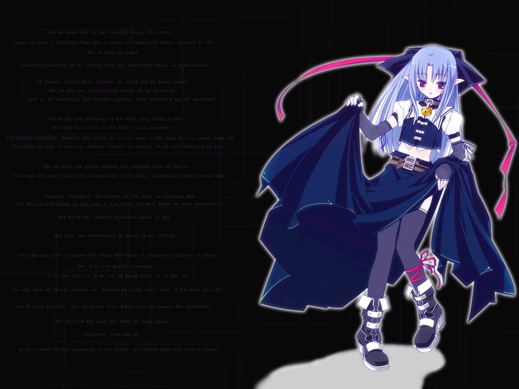 len (tsukihime), tsukihime, tagme, 00s, bow, clothes lift, dark, pointy ears, skirt, skirt lift, solo