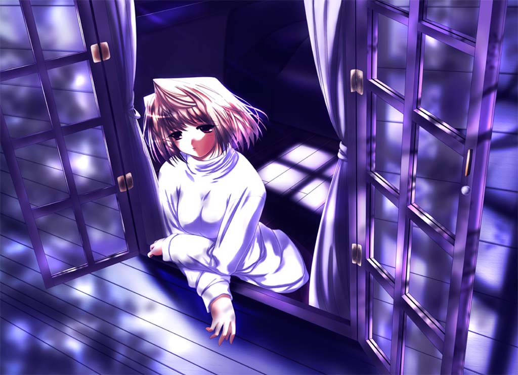 sanada hideki, arcueid brunestud, tsukihime, 00s, 1girl, blonde hair, female focus, solo, sweater, window