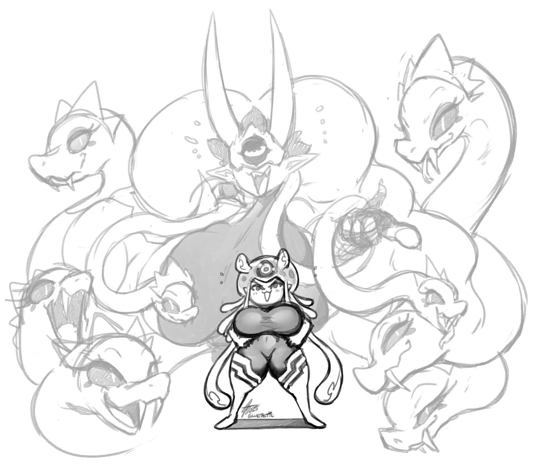 glubtastic, jellymon, medusamon, digimon, breasts, digimon (creature), jellyfish girl, monster girl, tentacle hair, tentacles, tight clothes
