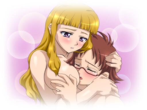 sanshita, kikukawa yukino, suzushiro haruka, my-hime, 00s, 2girls, blush, breasts, couple, eyeshadow, glasses, grabbing another's breast, groping, hug, makeup, multiple girls, nude, yuri