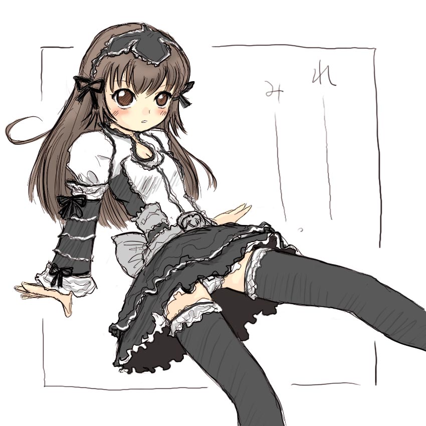 yuuichi (tareme paradise), re mii, zoids, zoids genesis, 00s, 1girl, female focus, goth fashion, lolita fashion, long sleeves, simple background, solo, thighhighs, white background