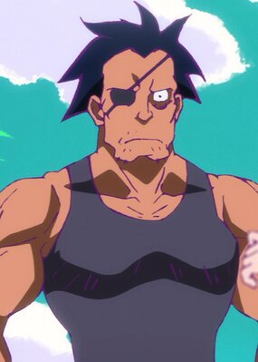 heion sedai no idaten-tachi, 1boy, hetero, muscular, muscular male, neput (heion sedai no idaten-tachi), ojos abiertos, pelo corto, pelo negro