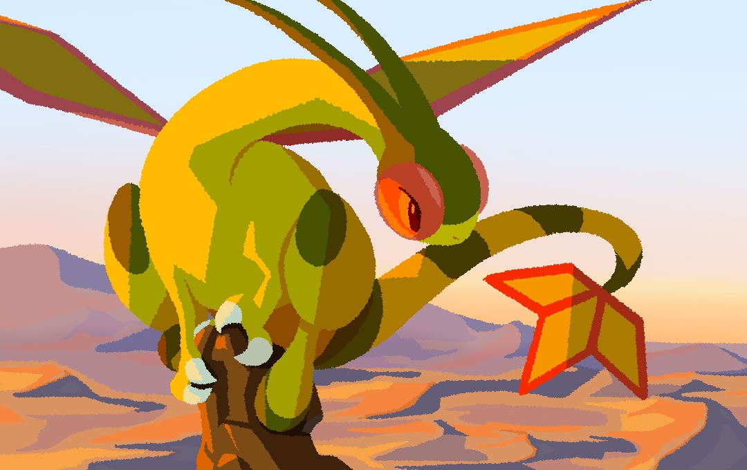 flygon, nintendo, pokemon, pokemon tcg, artist request, second-party source, claws, gen 3 pokemon, no humans, on rock, outdoors, pokemon (creature), pokemon focus, sky, solo