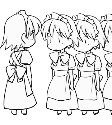 chikoi, pythagoras switch, animated, animated gif, lowres, 6+girls, algorithm march, clone, greyscale, maid, monochrome, multiple girls