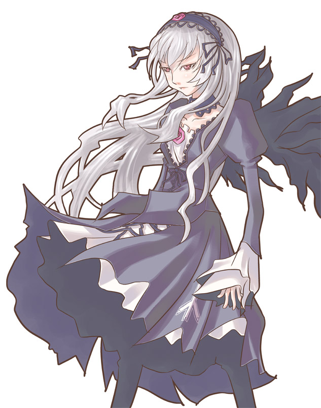 suigintou, rozen maiden, silver hair, tagme, red eyes, solo, wings