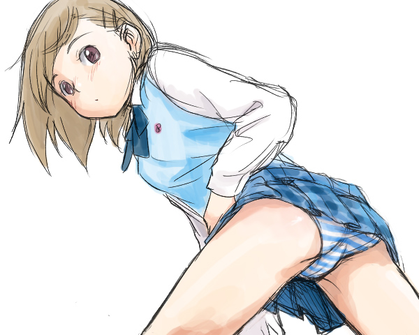 minato fumi, original, loli, panties, school uniform, serafuku, solo, striped clothes, striped panties, sweater, sweater vest, underwear, vest